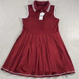 Attarco woman’s xl Sleeveless Pleated Polo Dress - Maroon with White Trim